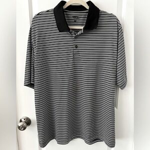 Pebble Beach Performance Black & White Striped Golf Polo | Size XL